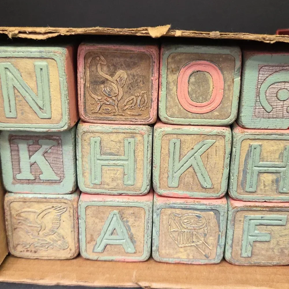 Lot of Vintage wood and rubber‎ letter blocks 27 Blocks